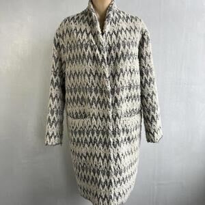 IRO Women's Cream CALY Tweed Wool Blend Coat 6 8 Long Jacket Textured Chic